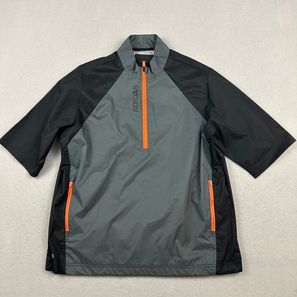 Adidas Jacket Men Medium Gray 1/4 Zip Pullover Windshirt Short Sleeve Pockets M